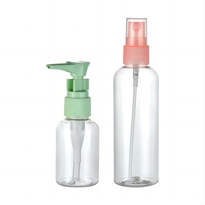 Basismateriaal PET Draagbare 50 ml 100 ml plastic flessen met lotionpomp fijne mist sproeier