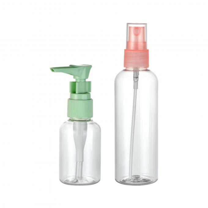 Reisgrootte 50 ml PET-ronde fles met 20/410-clippomp gemaakt van transparant materiaal 0